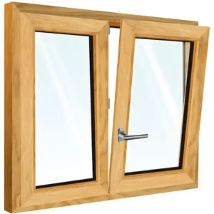 Ventana oscilobatiente de madera abierta